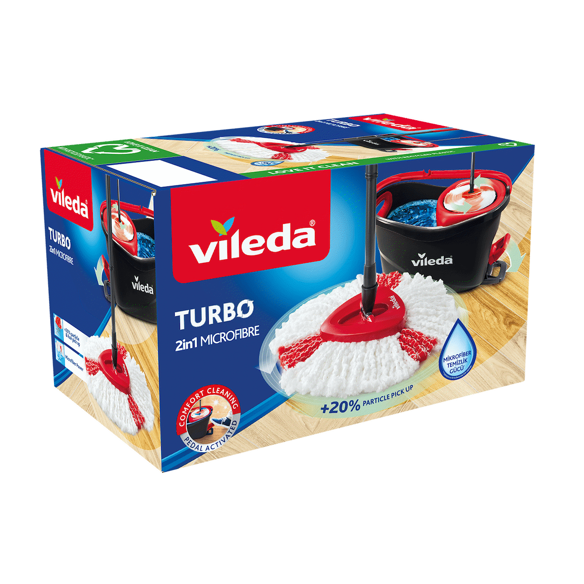 Vileda Turbo 2in1 Pedallı Temizlik Seti, Mikrofiber Paspas, Teleskopik Sap