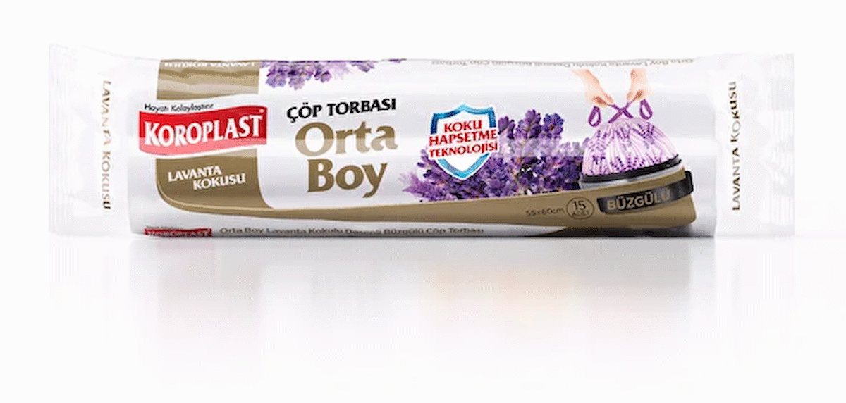 Koroplast Lavanta Kokulu Büzgülü Orta Boy Çöp Torbası 30 Adet 55x60 cm