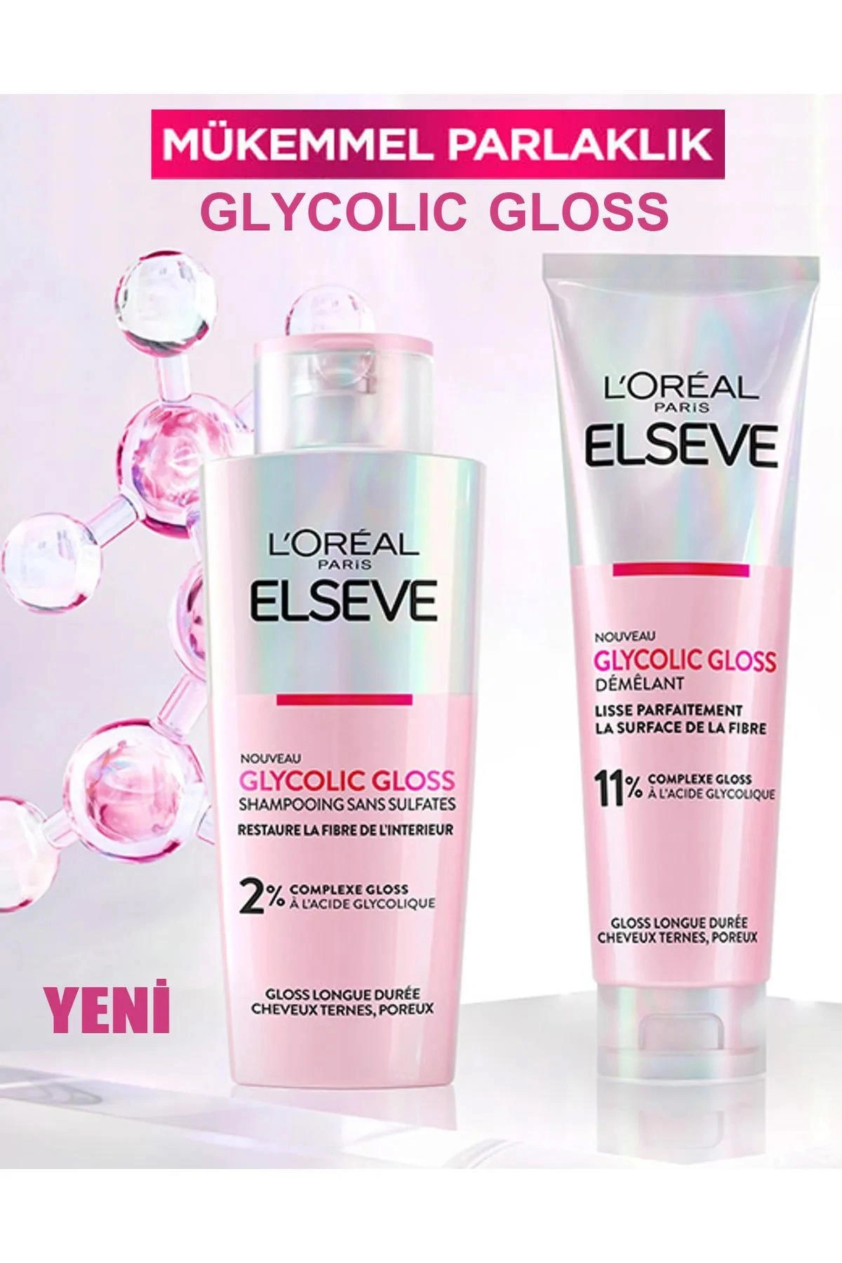 Elseve Glycolic Gloss Mükemmel Parlaklık Şampuan 200ml + Glycolic Gloss Pürüzsüzleştirici Saç Kremi 150ml