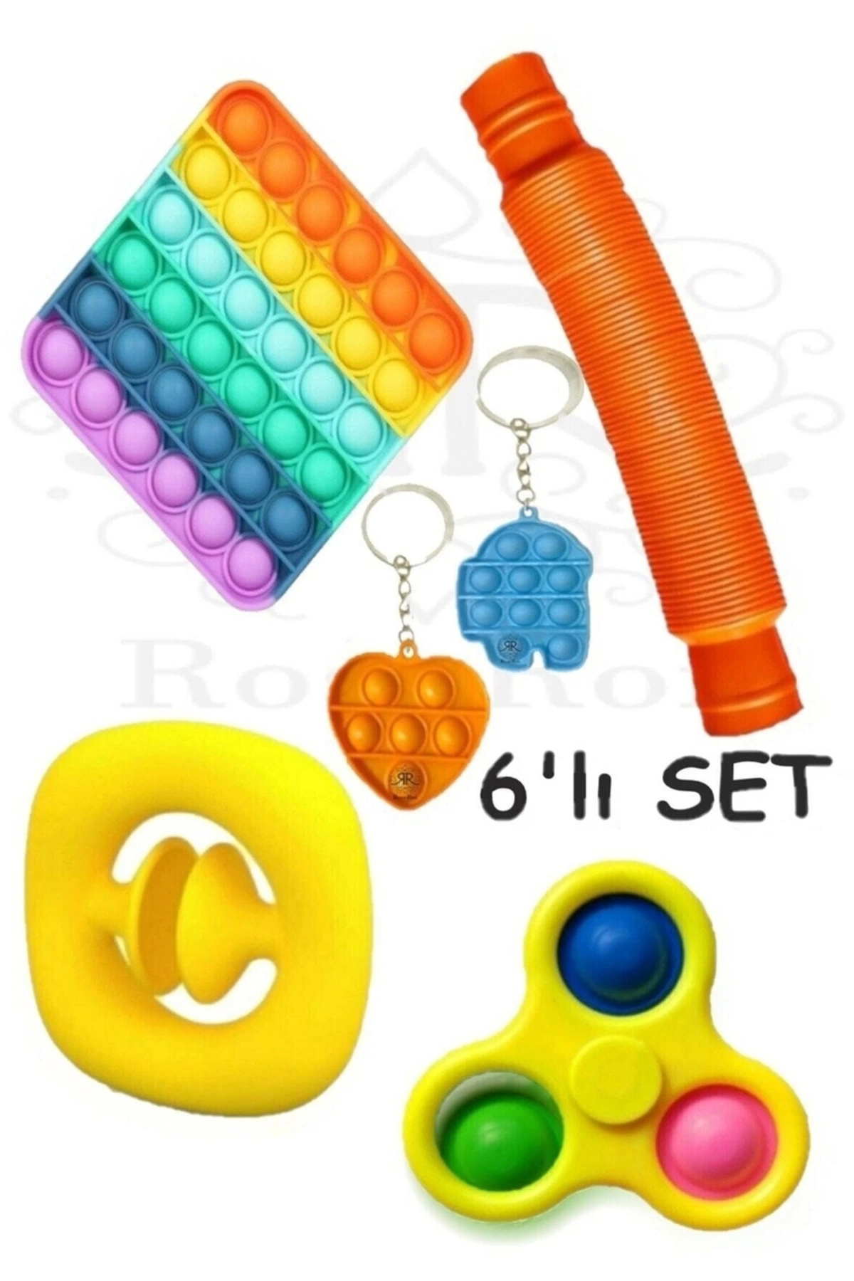 6'lı Fidget Stres Giderici Set Popit Snapperz Pop It Stres Çarkı Pop Tubes Ve Pop It Anahtarlık