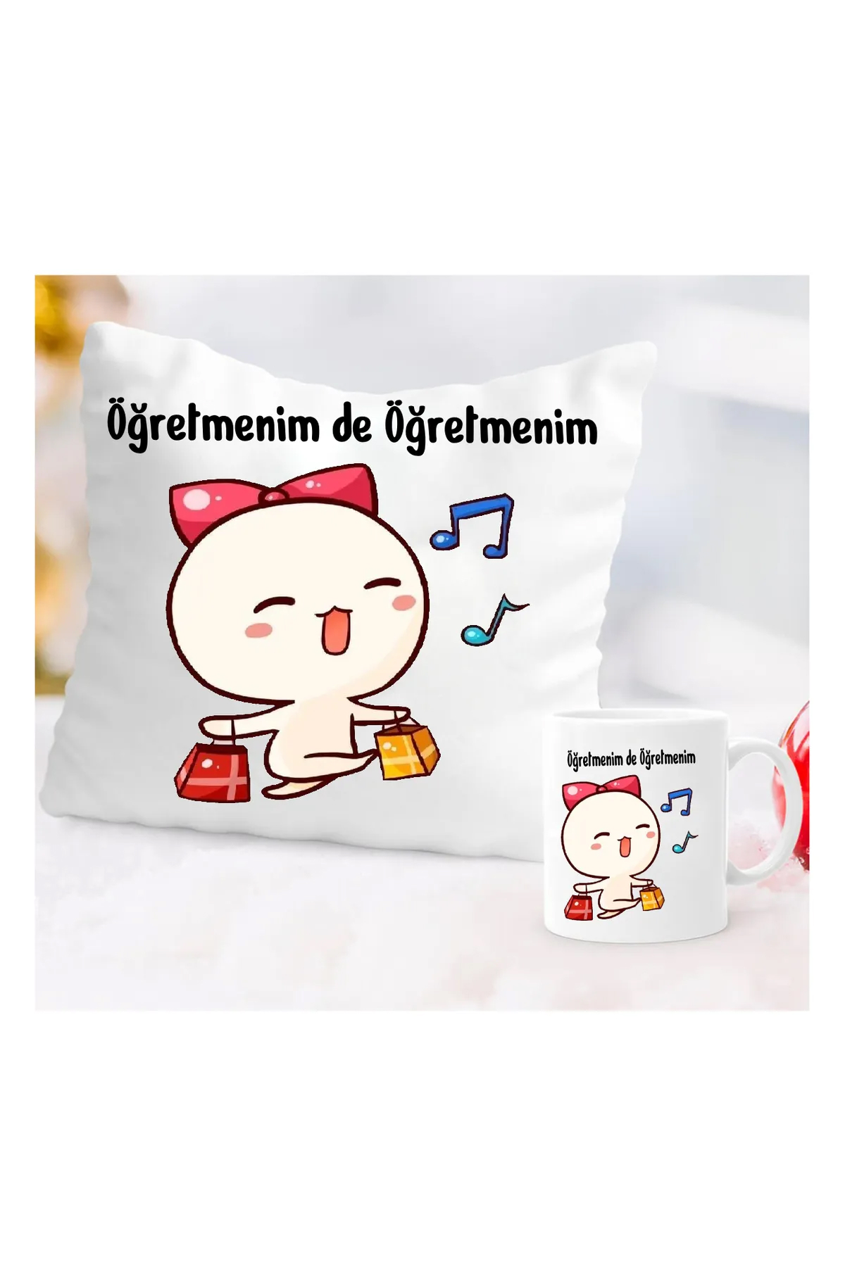 ögretmenim de ogretmenim yazili yastik kupa set