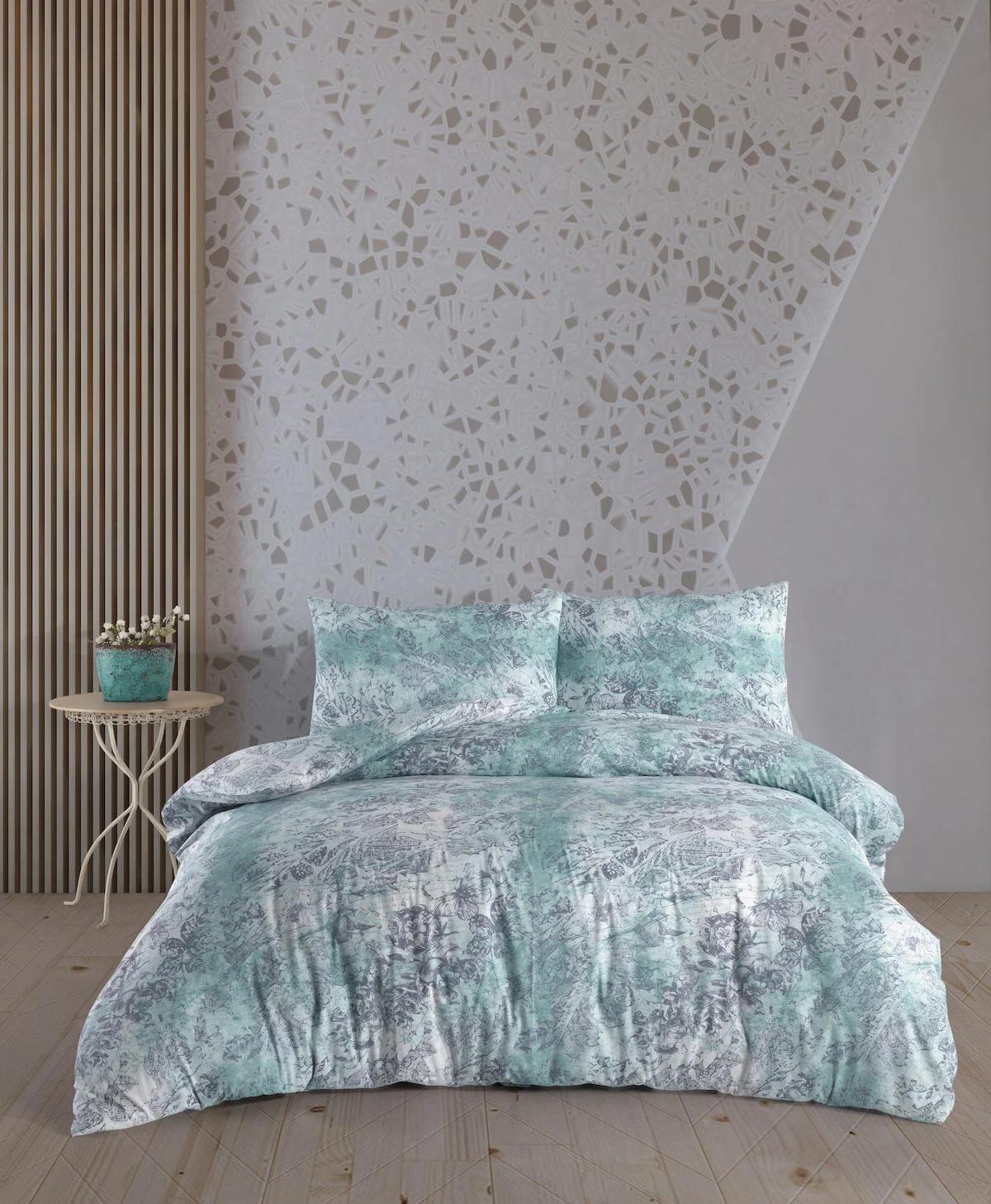 homytextiles Elle Blue %100 Pamuk Çift Kişilik King Kırışmaya Dayanıklı Çarşafsız Nevresim Seti Fermuarlı Hmy2103