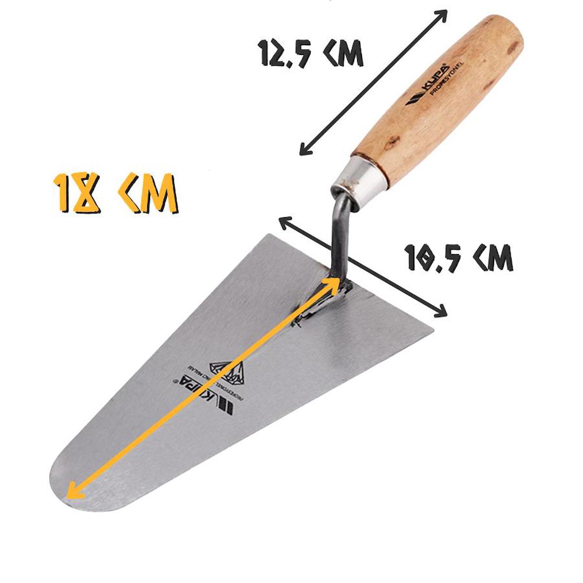 Kupa Ahşap Saplı Üçgen Sıvacı Malası - Oval Uç - 18 cm.