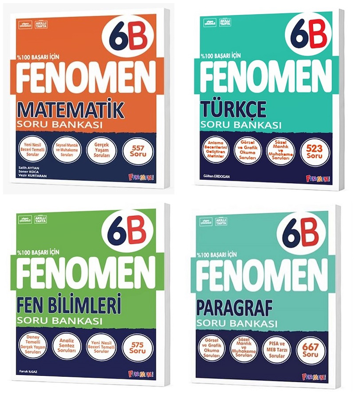 Fenomen Okul 2025 6. Sınıf Matematik + Türkçe + Fen + Paragraf B Serisi Soru Seti 4 Kitap