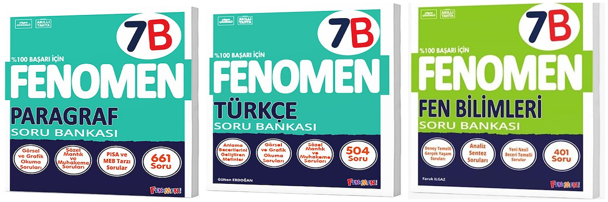 Fenomen Okul 2025 7. Sınıf Paragraf + Türkçe + Fen B Serisi Soru Seti 3 Kitap