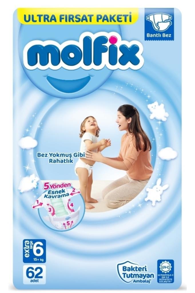 Molfix Bebek Bezi 3D X Large 6 Beden 62'li Ultra Fırsat Paketi