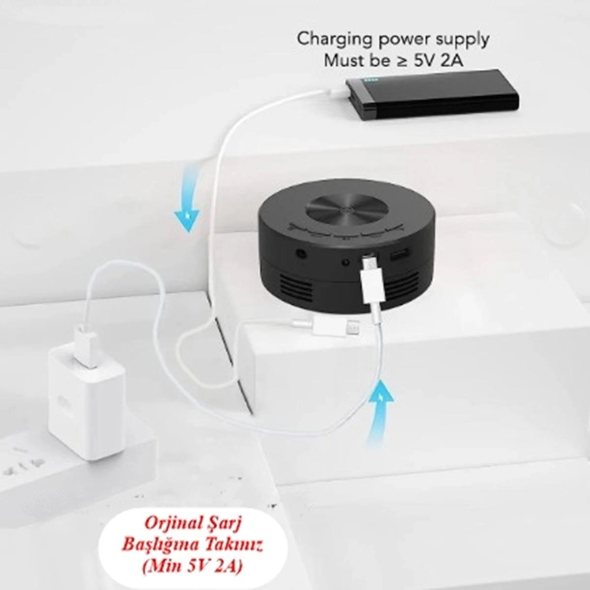 1080P Mini Projeksiyon Cihazı Telefon Yansıtma Powerbank İle Çalışabilir Açık Hava Çadır Projeksiyon