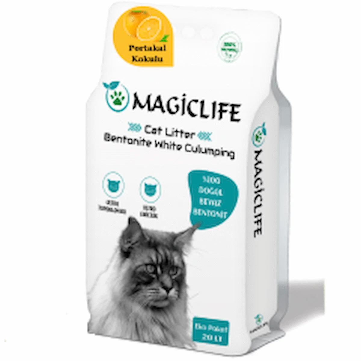 MAGIC LIFE 20 Lt Ince Tane Portakal Kokulu Beyaz Bentonit Kedi Kumu