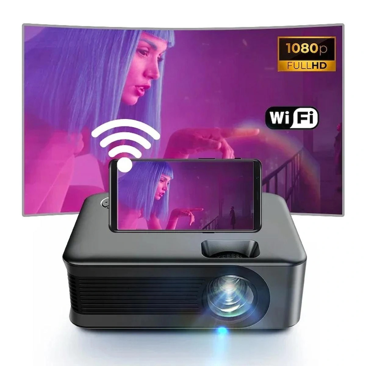 AUN A30 Full HD WiFi Destekli Mini Projeksiyon Cihazı Taşınabilir Uzun Ömürlü Kablosuz Görüntü Aktarımı