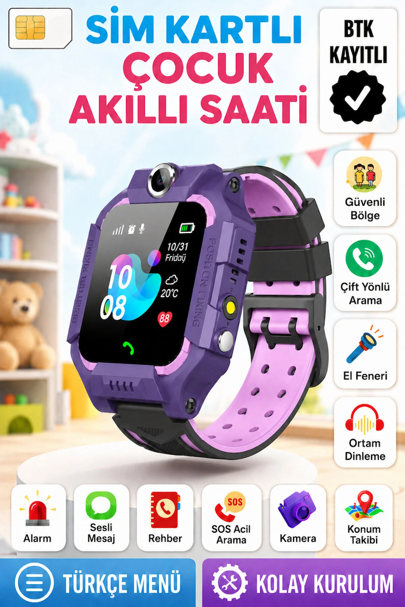 Akıllı Çocuk Saati Uyumlu Sim Kartlı Ve Lbs Konum Özellikli Kayıtlı Sesli Görüşme Canlı Takip