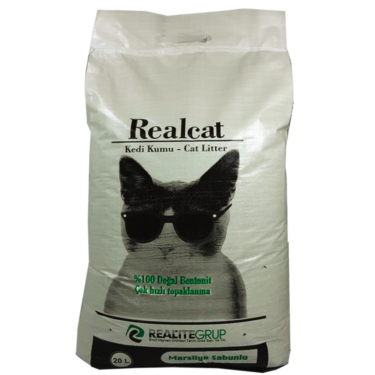 Realcat Marsilya Sabunu Kokulu Topaklaşan Bentonit Kedi Kumu 20 L