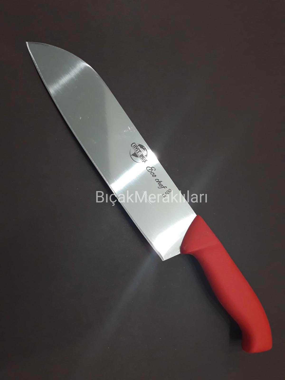 KIRMIZI SAP SANTOKU ŞEF BIÇAĞI 30CM T5 ÇELİK