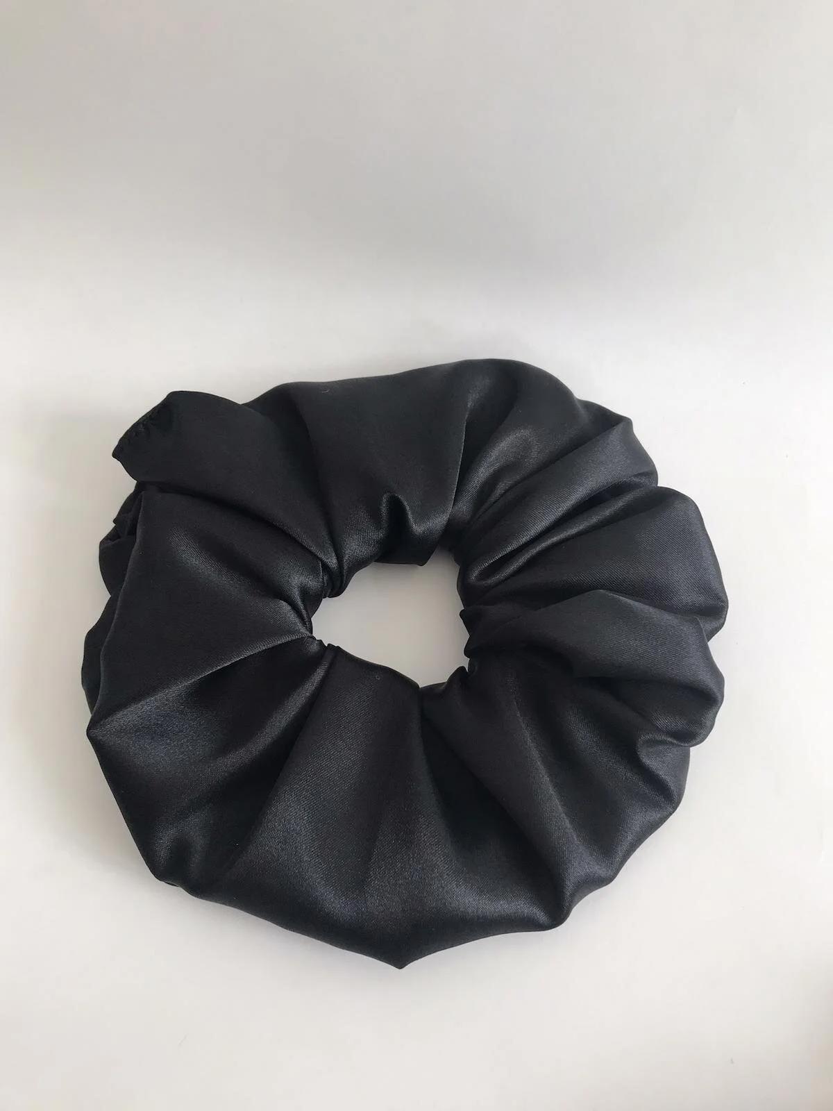 Siyah Saten Jumbo Büyük Boy XL Scrunchie Lastikli Simit Toka