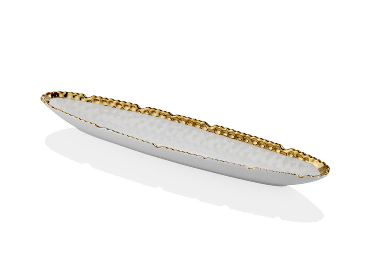 Hammered Whıte Gold Porselen Küçük Kayık Tabak 41cm