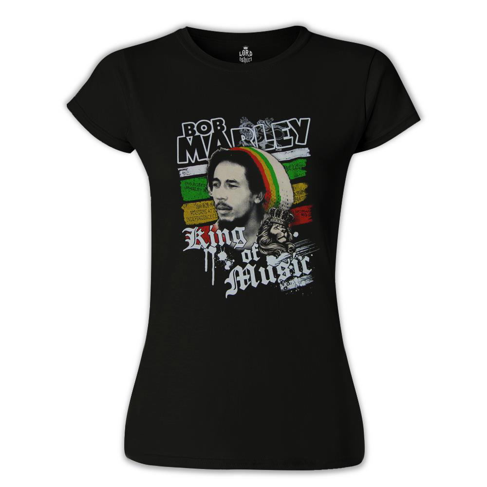 Bob Marley - King of Music Siyah Bayan Tshirt