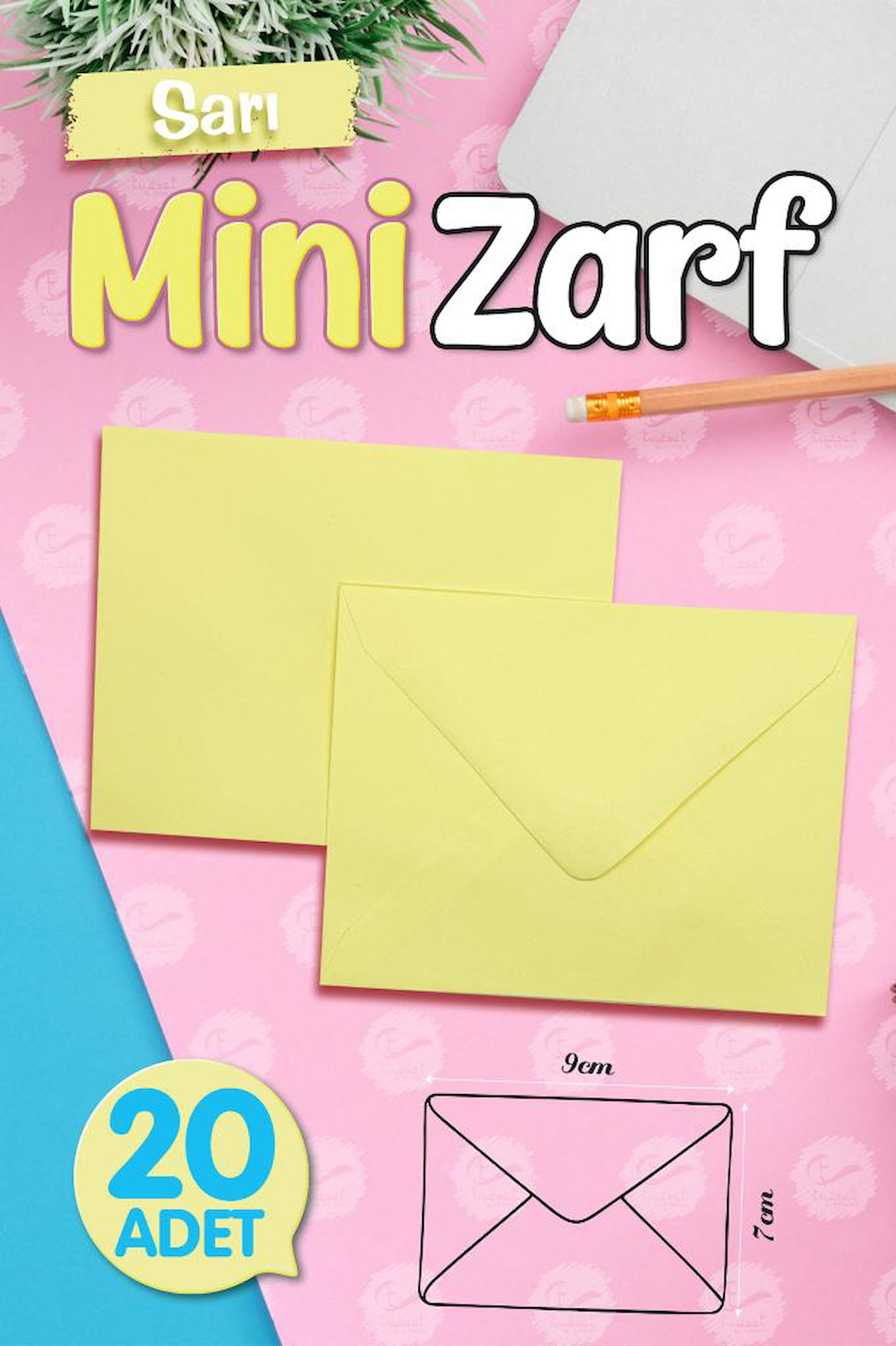 Mini Zarf Sarı 9x7 cm 20 adet-MZ115