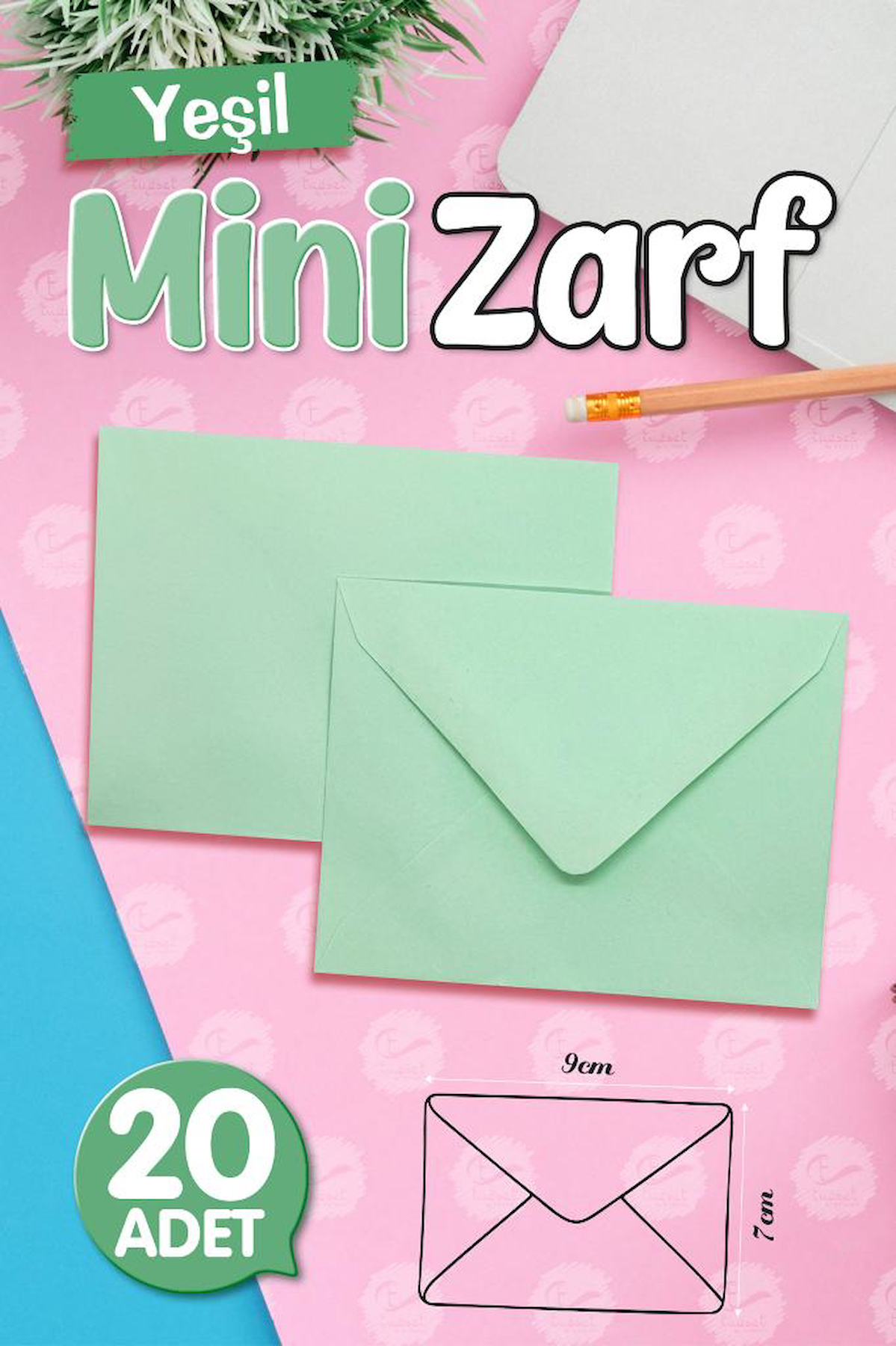 Mini Zarf yeşil 9x7 cm 20 adet-MZ116