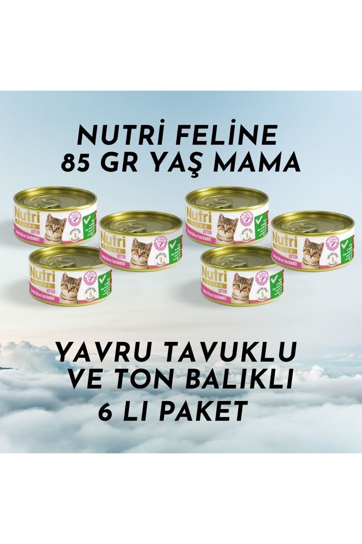 Nutri Feline Konserve 85 gr Yavru Kedi Tavuk Etli Ton Balıklı 6 Lı Paket Yaş Mama