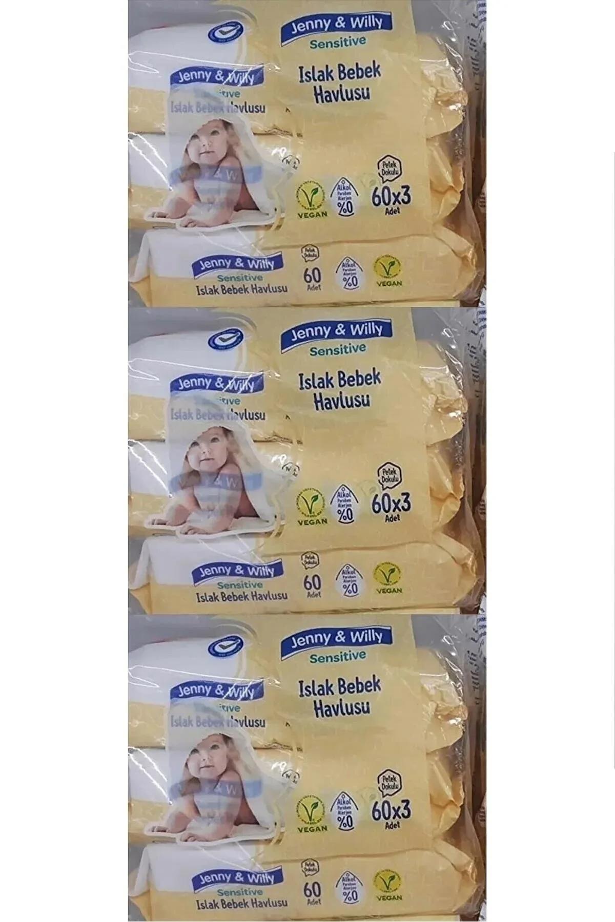 Jenny & Willy Sensitive Islak Bebek Havlusu 60 Yapra (3 Adet 3 lü Paket)