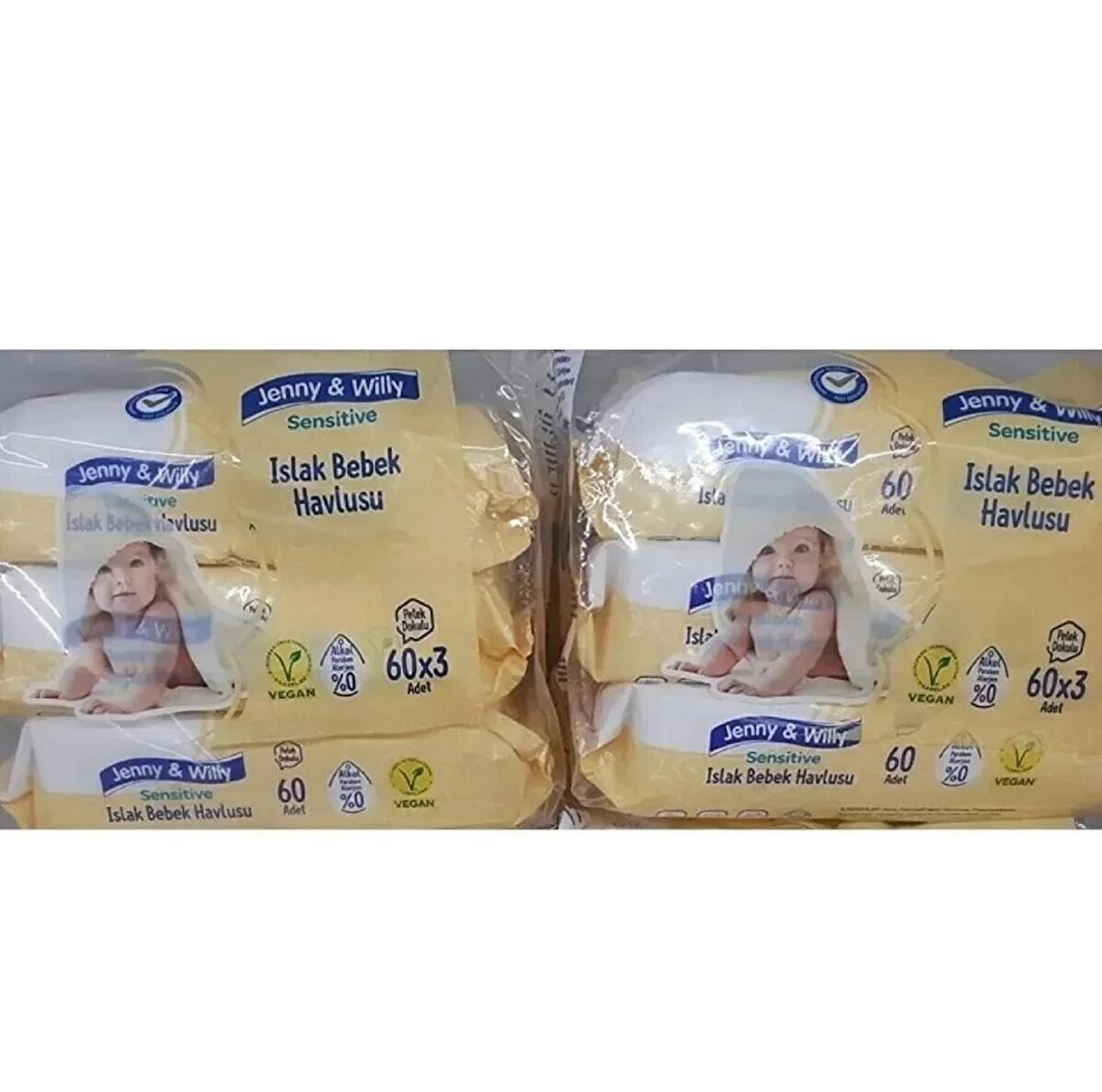 Jenny & Willy Sensitive Islak Bebek Havlusu 60 Yaprak (2 Adet-3 lü Paket)