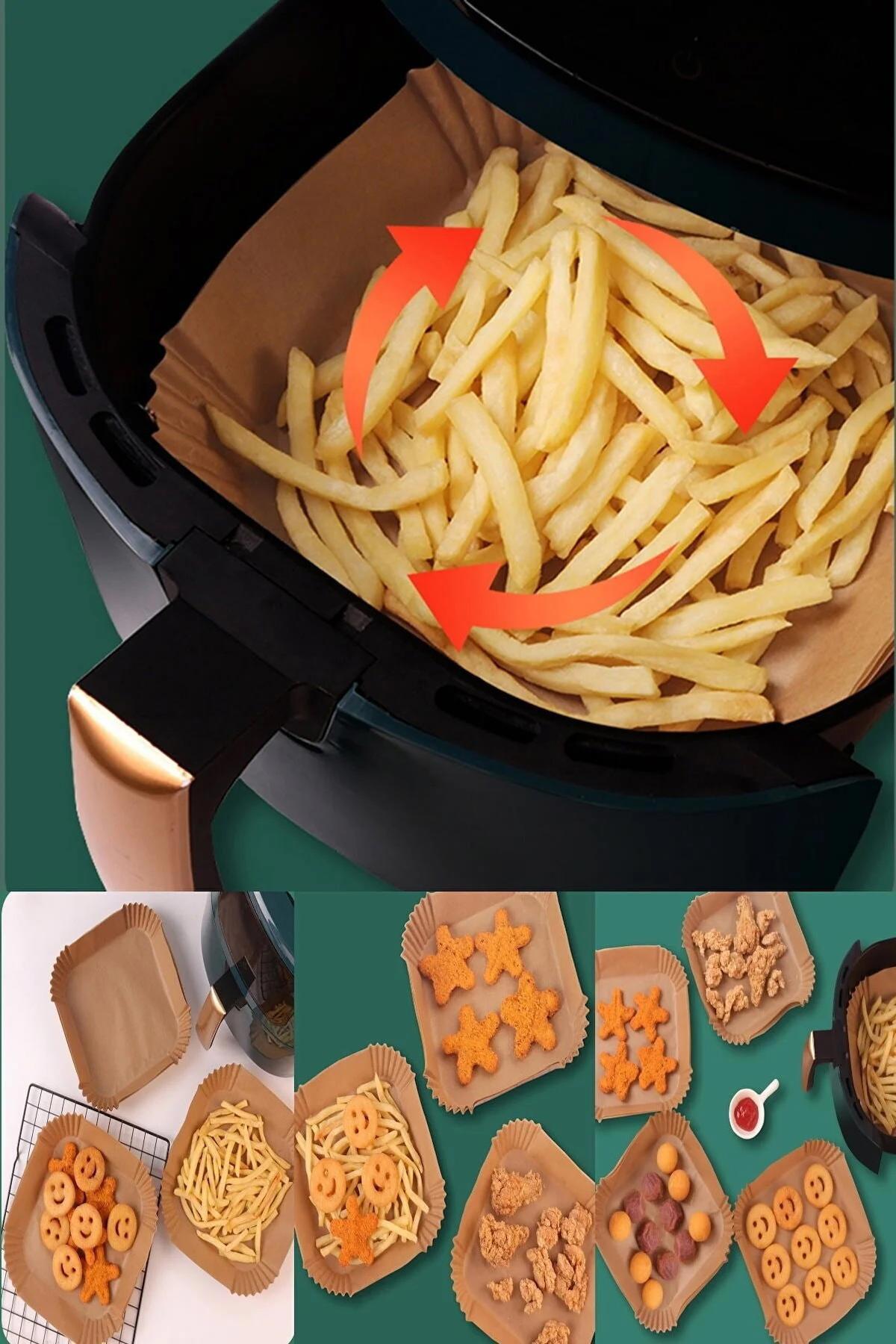 Tüm Airfryer Modellerine Uyumlu Isıya Dayanıklı Kalıntı Ve Yağı Emen 50 Adet Kare Airfryer Kağıdı