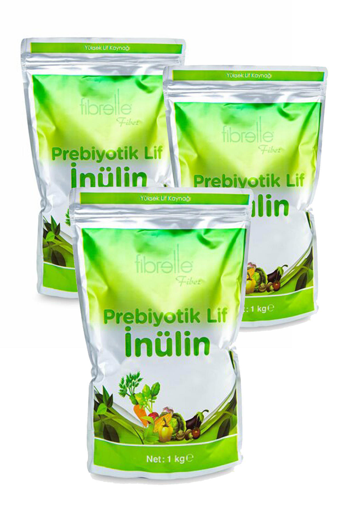 3 Adet Fibrelle Prebiyotik Lif 1 Kg. Fibrelle Doğal Inülin Hindibağ