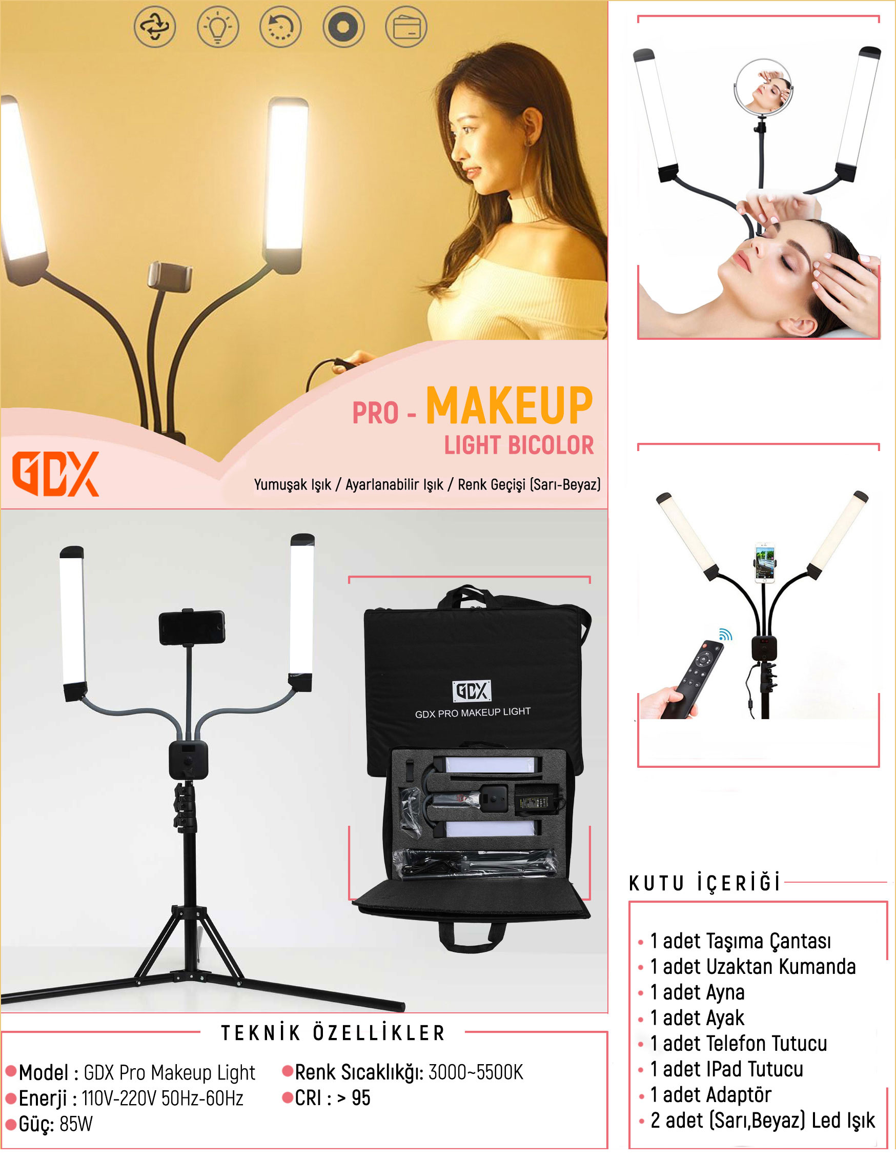 GDX PRO MAKEUP LIGHT, BICOLOR, DÖVME, MAKYAJ LED IŞIK