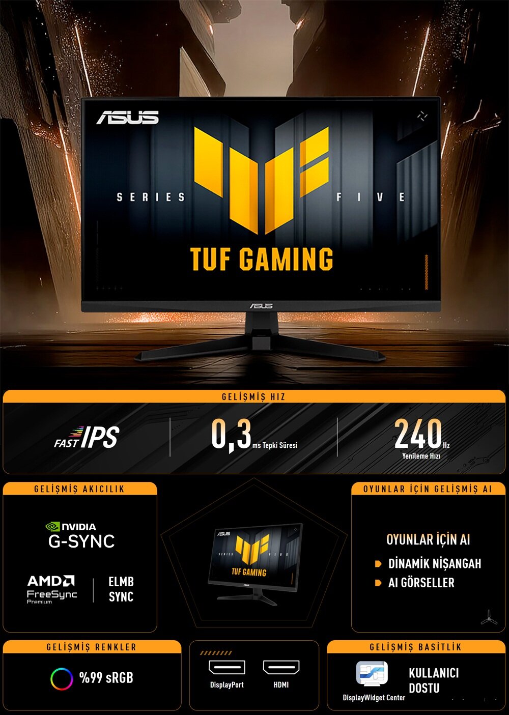 ASUS TUF Gaming VG259QM5A Gaming Monitör H3