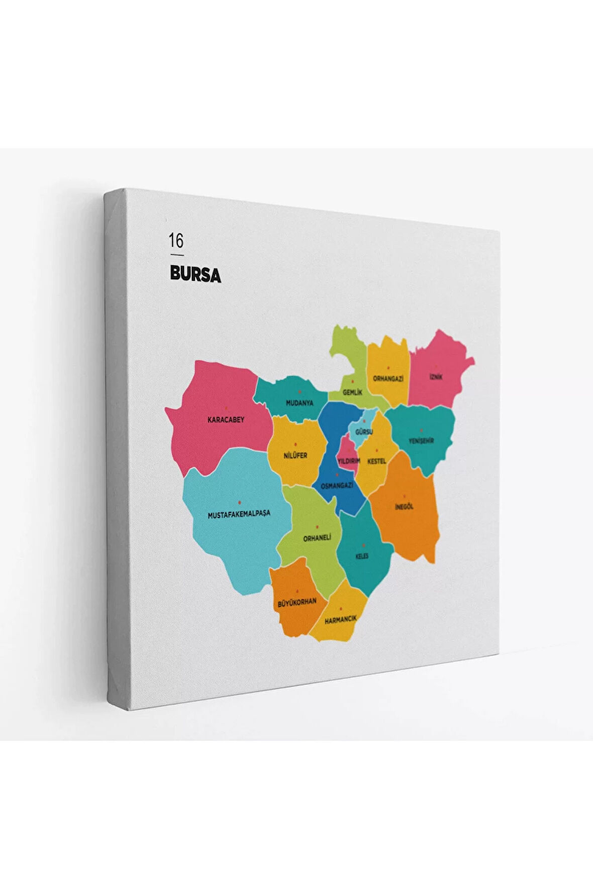 Bursa  İli Ve İlçeler Haritası  Dekoratif Kanvas Tablo 1306