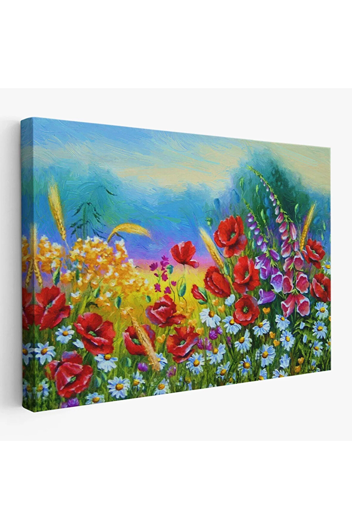 Renkli Çiçekler Yağlıboya Görünüm Dekoratif Kanvas Duvar Tablosu-3749