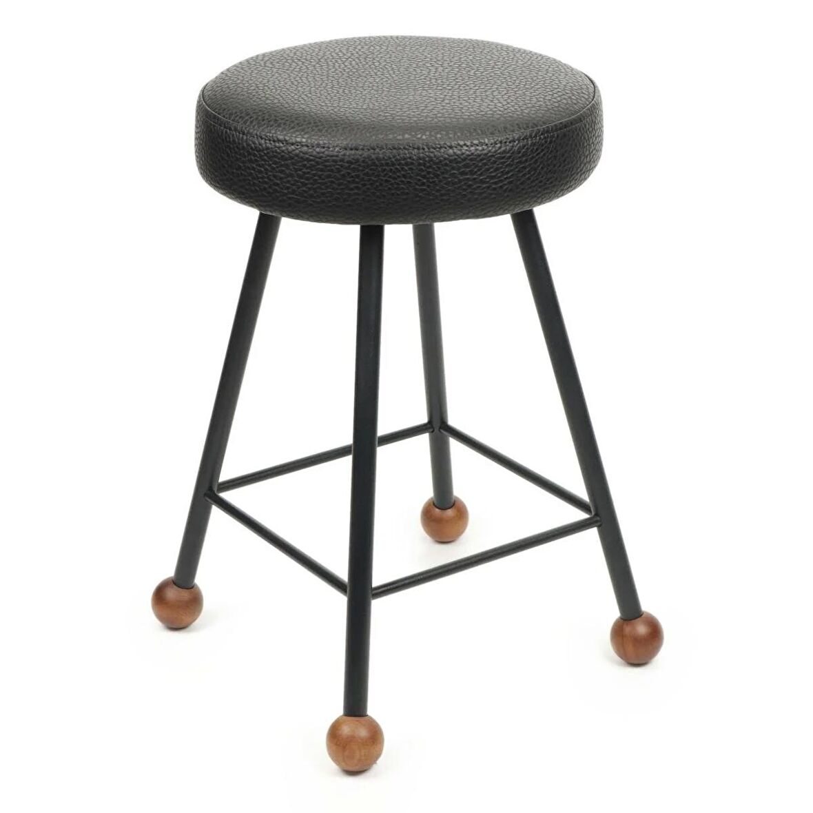 Tabure Ahşap Deri Döşemeli Metal Ayaklı – 47cm