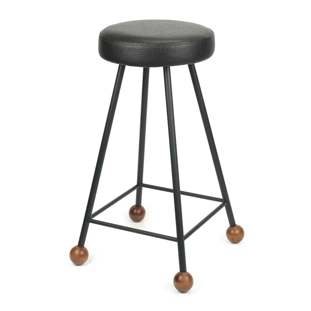 Bar Taburesi Ahşap Deri Döşemeli Metal Ayaklı – 65cm