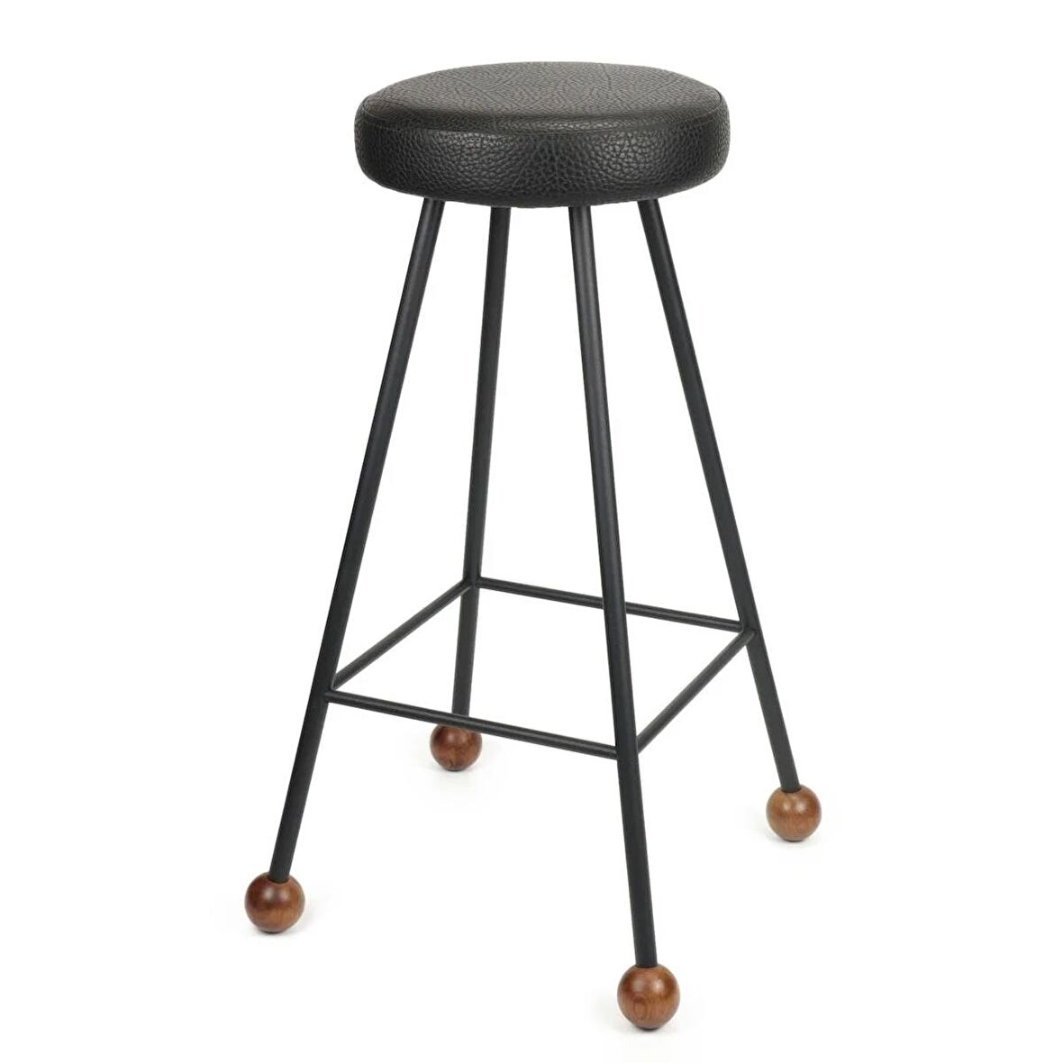 Bar Taburesi Ahşap Deri Döşemeli Metal Ayaklı – 75cm