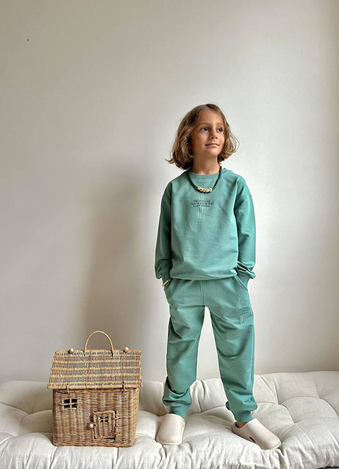 Cg Kids Su Yeşili Enjeksiyon Baskılı (Silikon Işleme) 2 Iplik Kumaş Erkek Çocuk Alt Üst Takım Süper Kalite