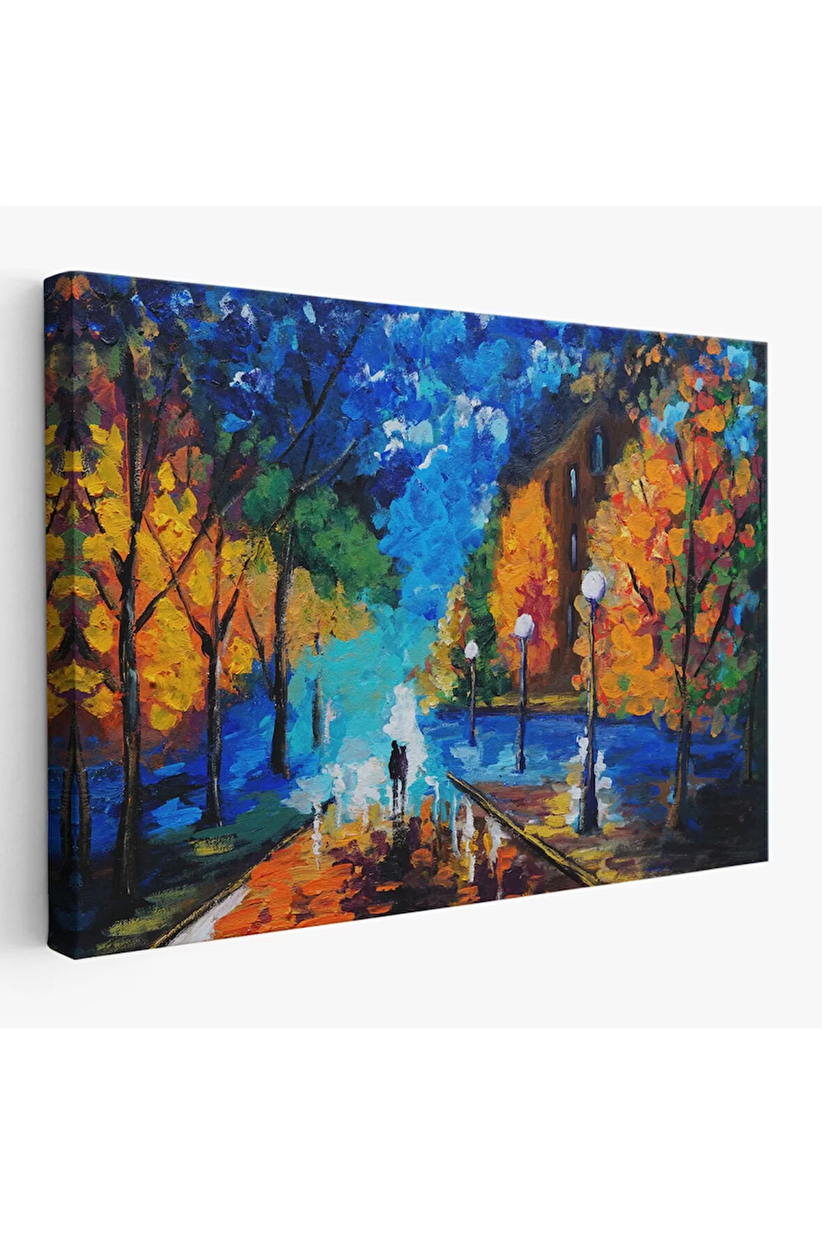 Gece Sokakta Yürüyen Sevgililer, Kanvas Duvar Tablosu-1184