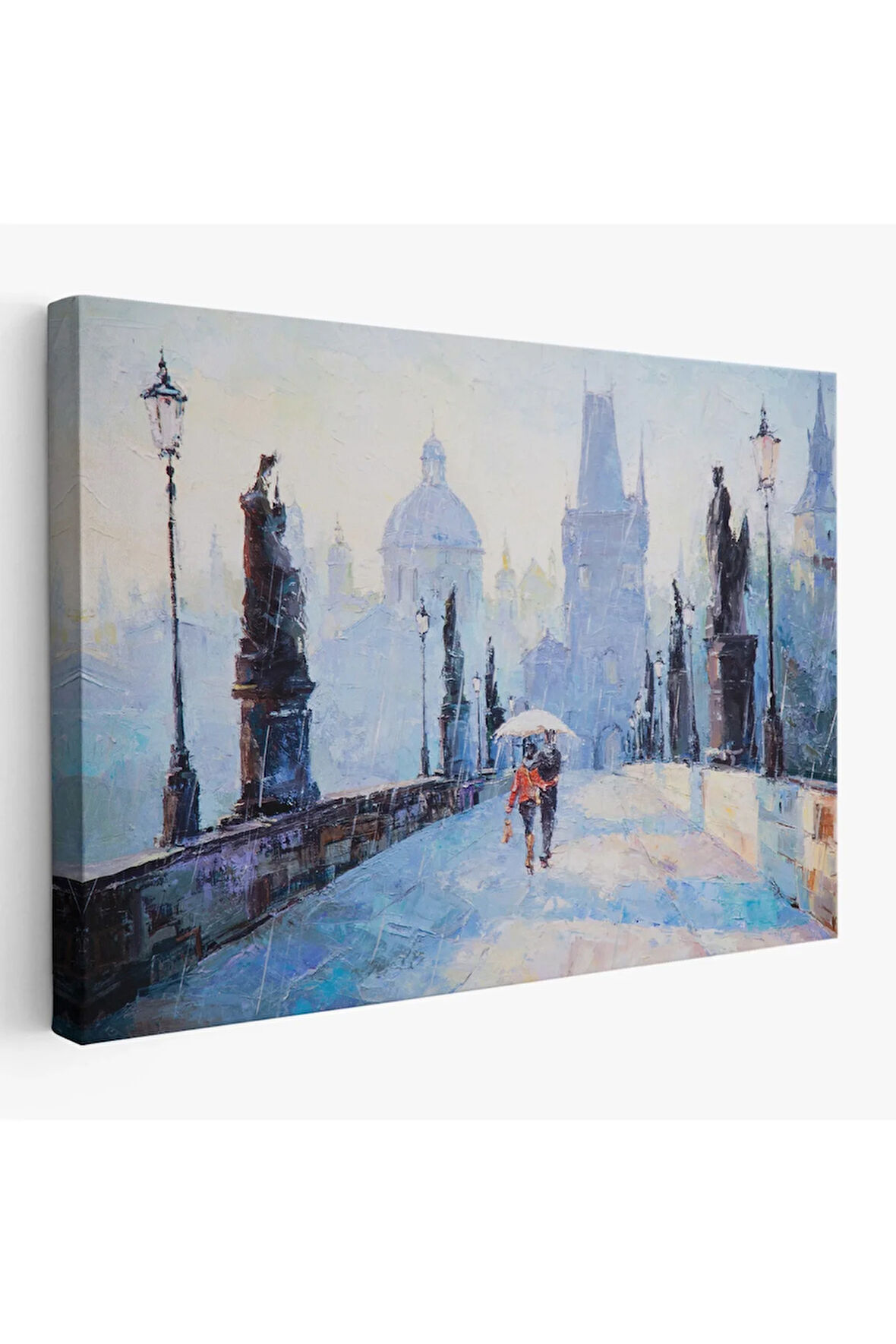 Şemsiye Altında Bir Çift Aşık Temalı Kanvas Duvar Tablosu-1187