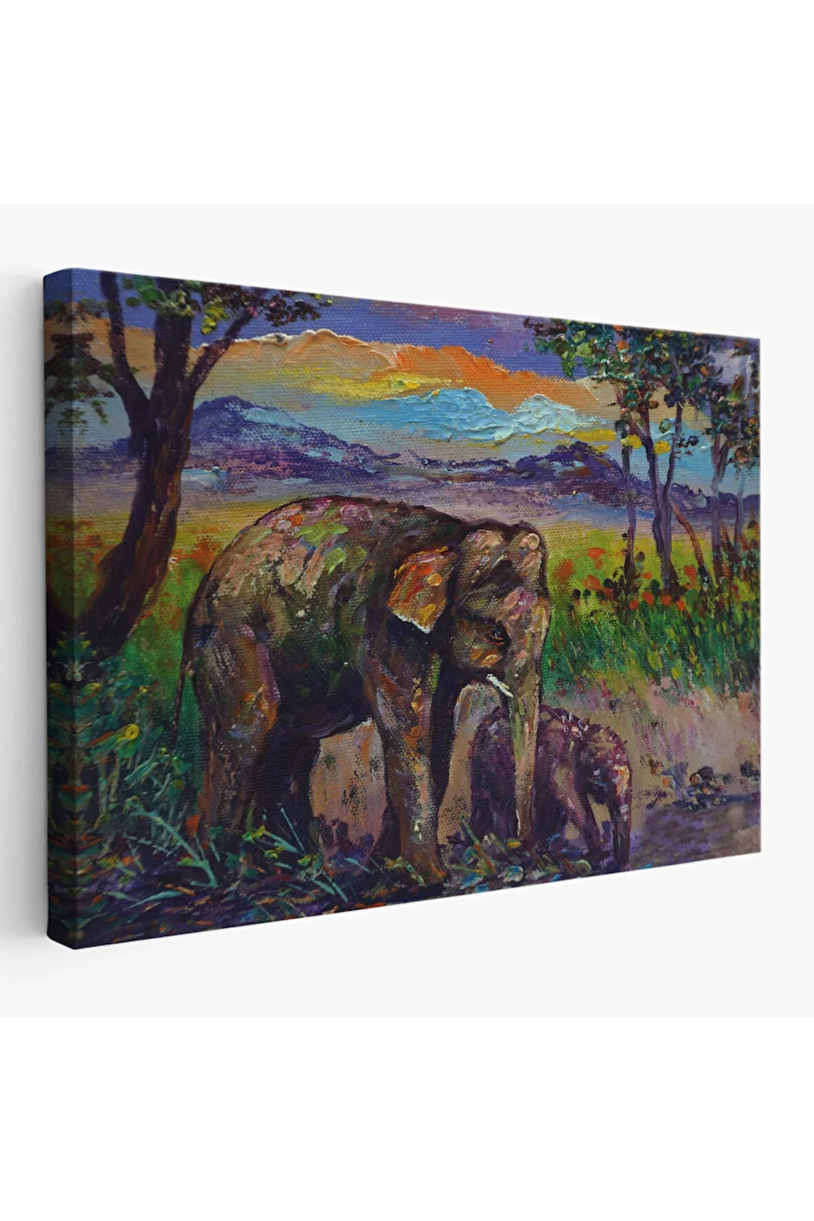 Ormandaki Yavru Fil Ve Anne Fil Tablosu-1242