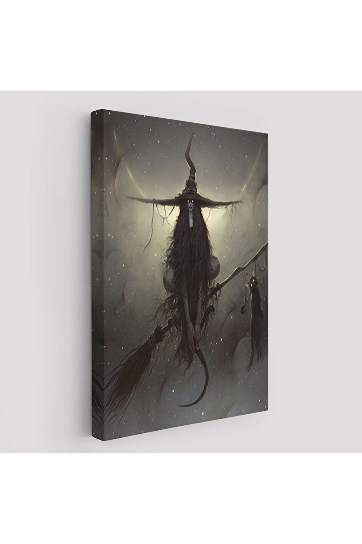 Süpürge İle Uçan Cadı Ve Kedisi, Cadılar Bayramı Hediyesi, Hellowen Tablo -6287