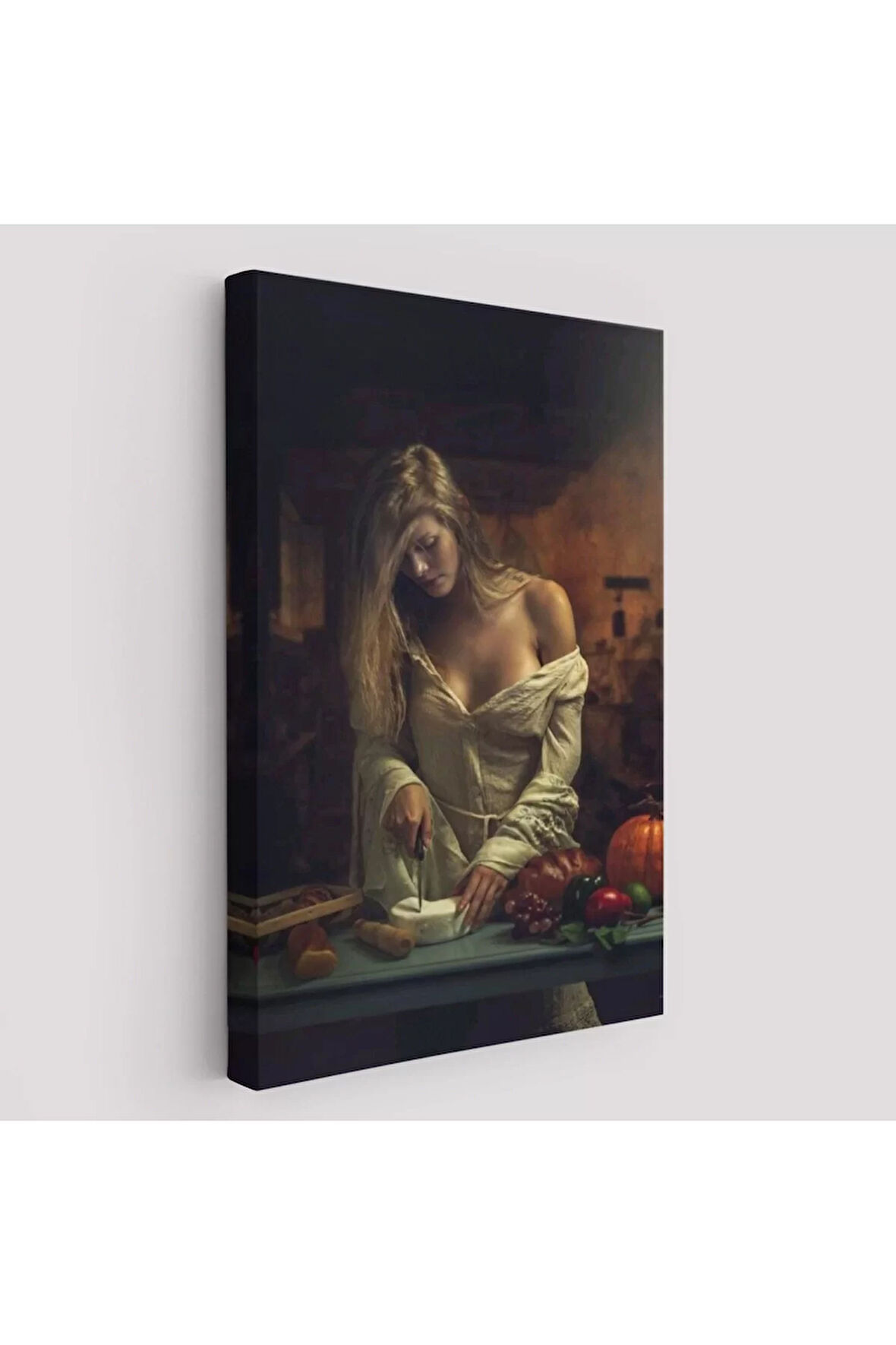 Peynir Kesen Güzel Kadın Dekoratif Duvar Tablosu-6299