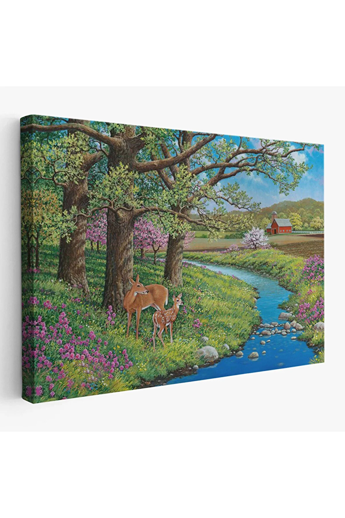 Akarsu Kenarındakı Ceylan Ve Yavrusu Duvar Tablosu-6535