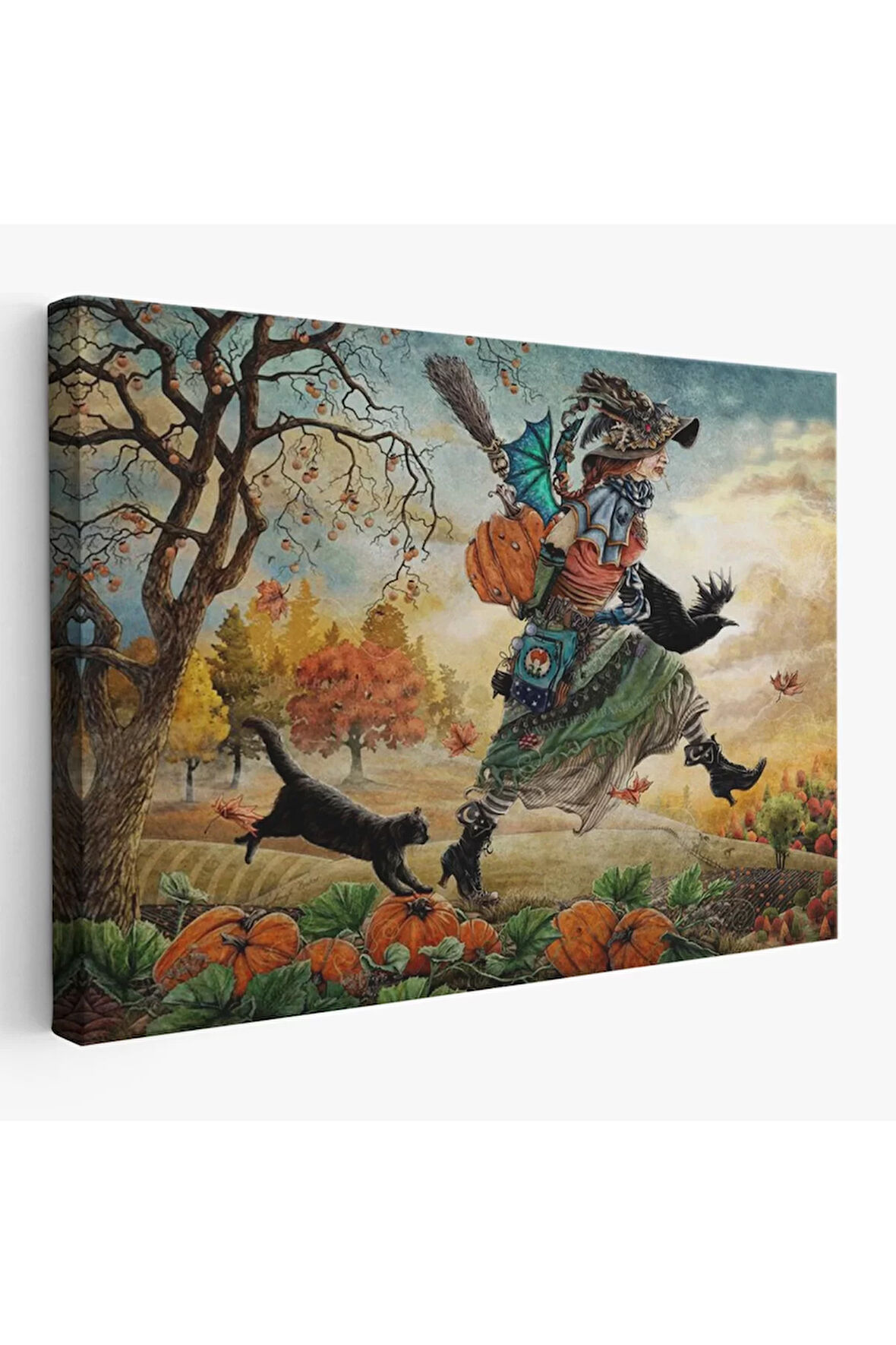 Cadı Ve Kedisi Cadılar Bayramı Helloven Duvar Tablosu -6648