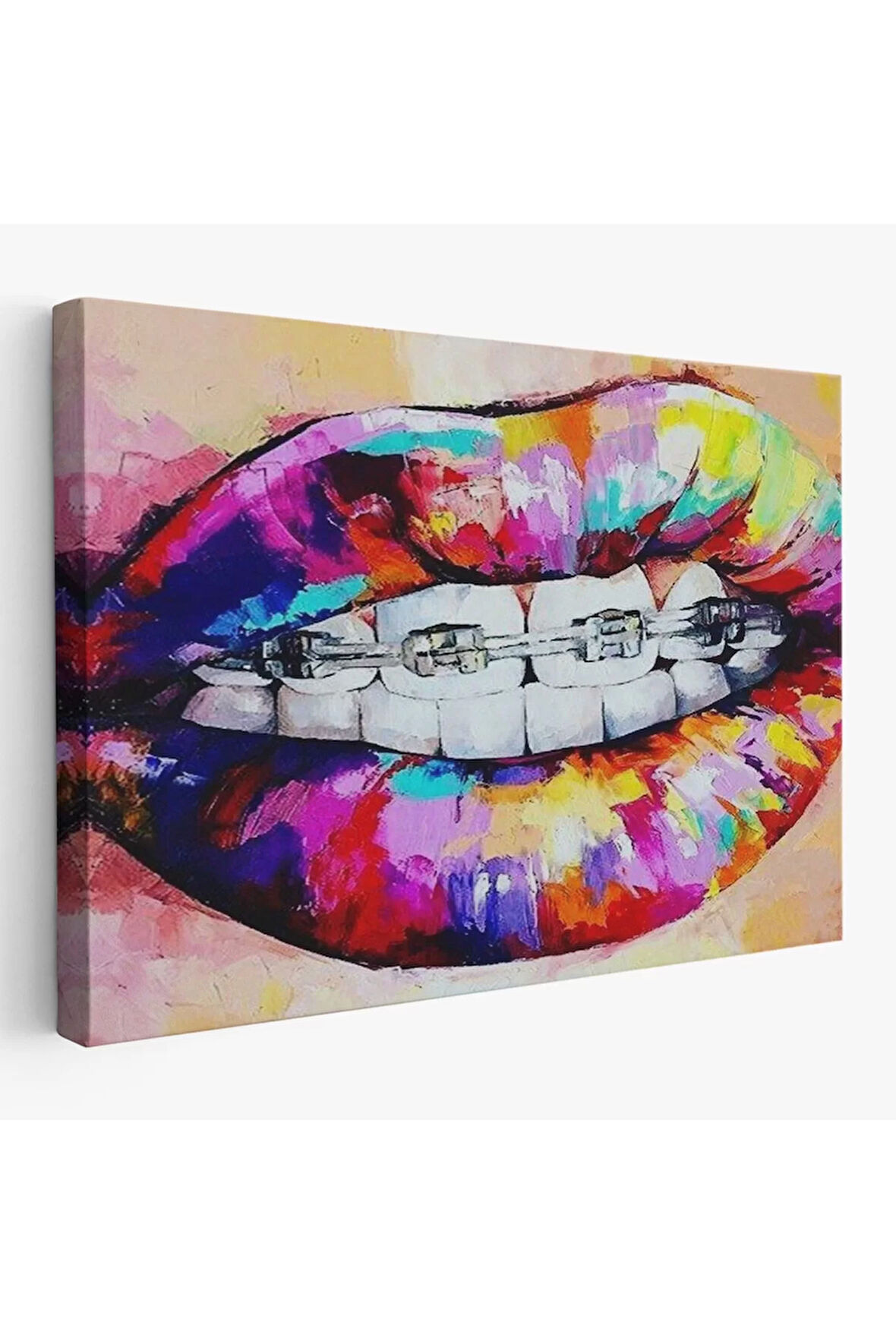 Diş Teli Ve Renkli Dudaklar Graffti Tablosu-6651
