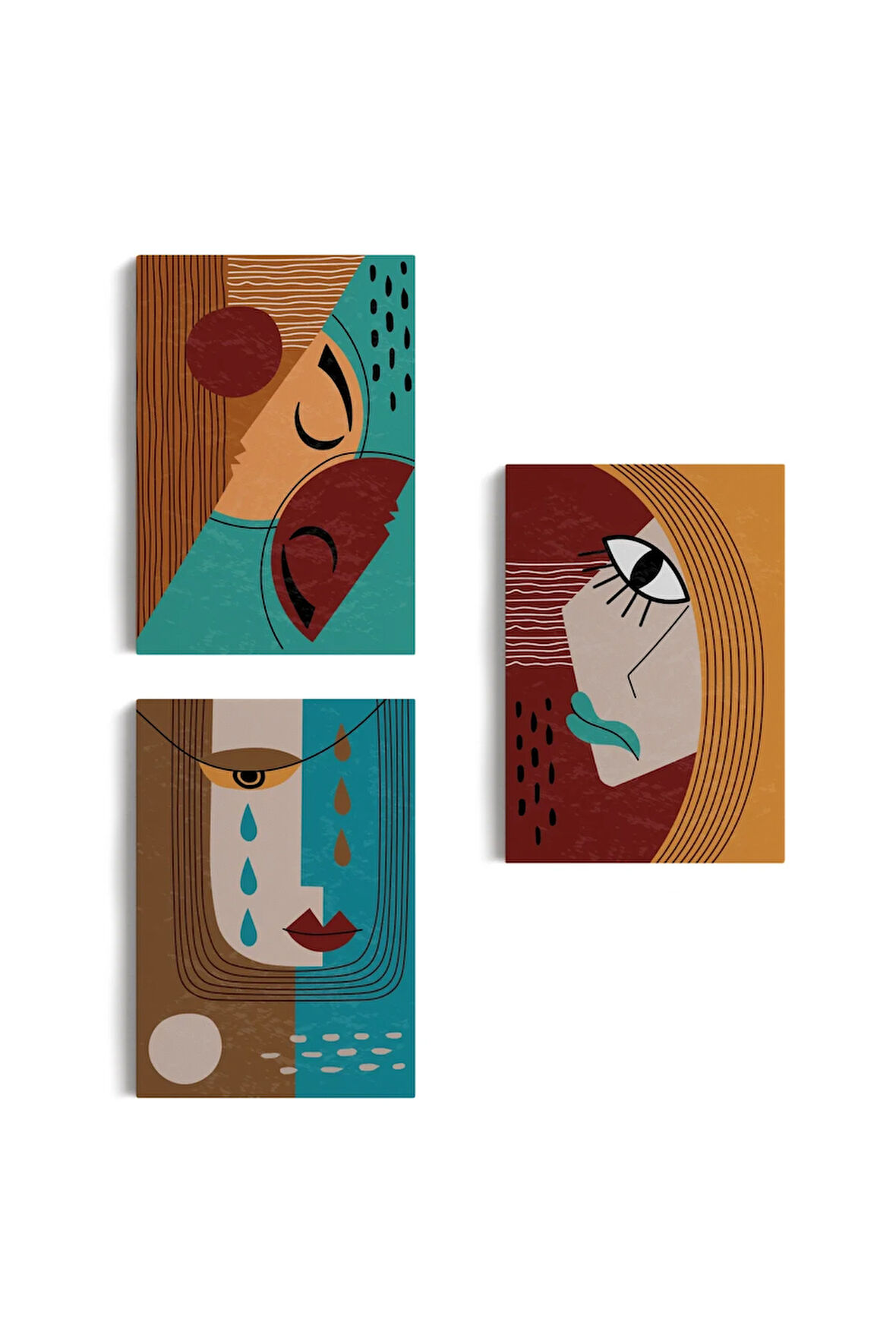 Yaratıcı Soyut Geometrik 3'lü Portre Seti Kanvas Duvar Tablosu-ad-4