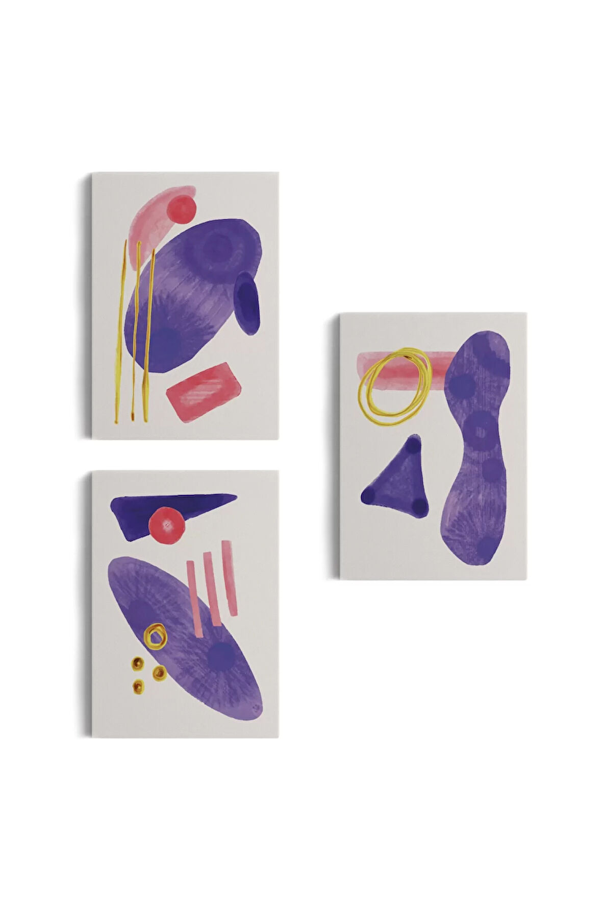 Suluboya Tarzı Soyut Modern 3 Lü Tablo Seti, Kanvas Duvar Tablosu-ae-5