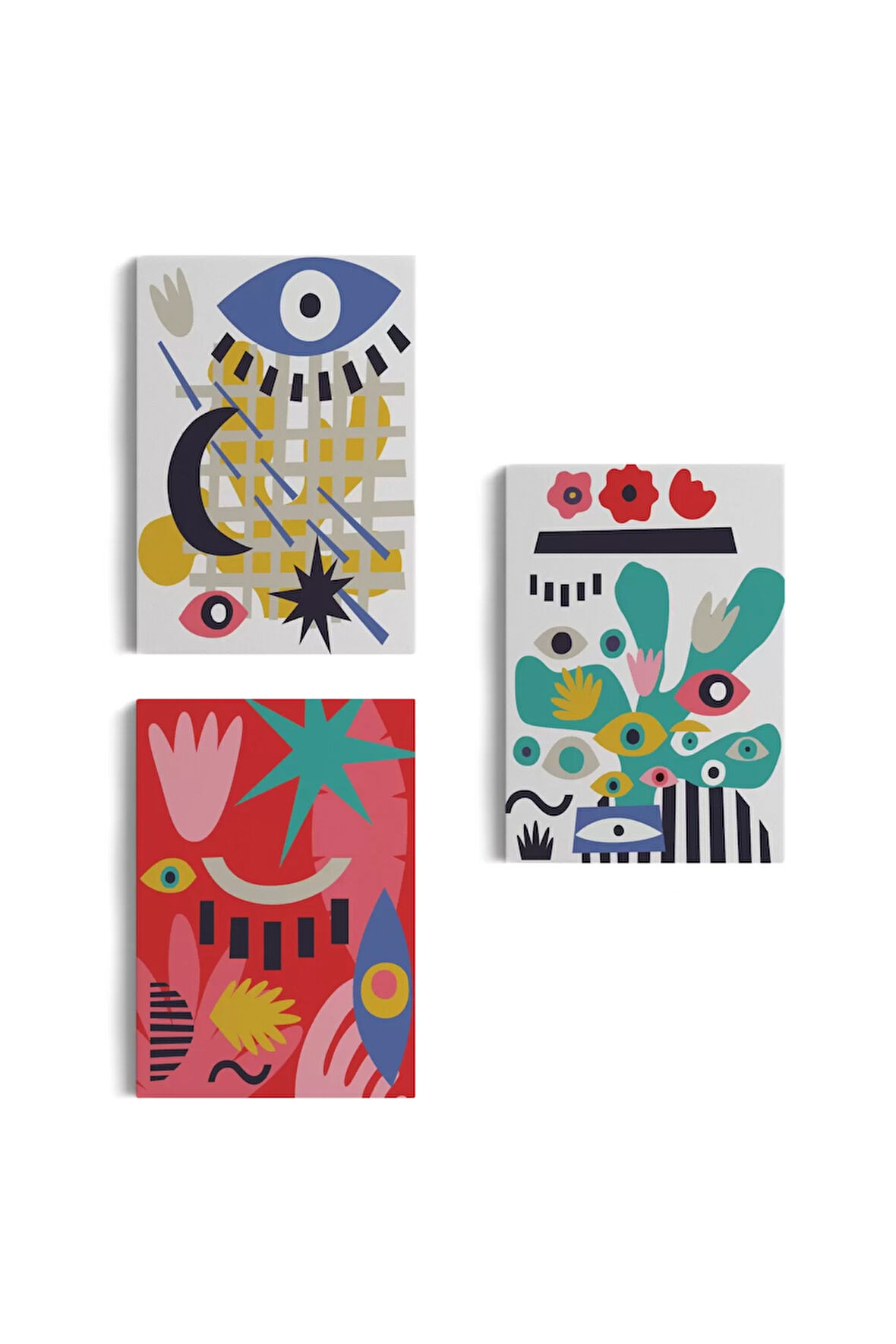 Çağdaş Sanat Gözleri Olan Soyut 3 Lü Kanvas Tablo Seti-al-12