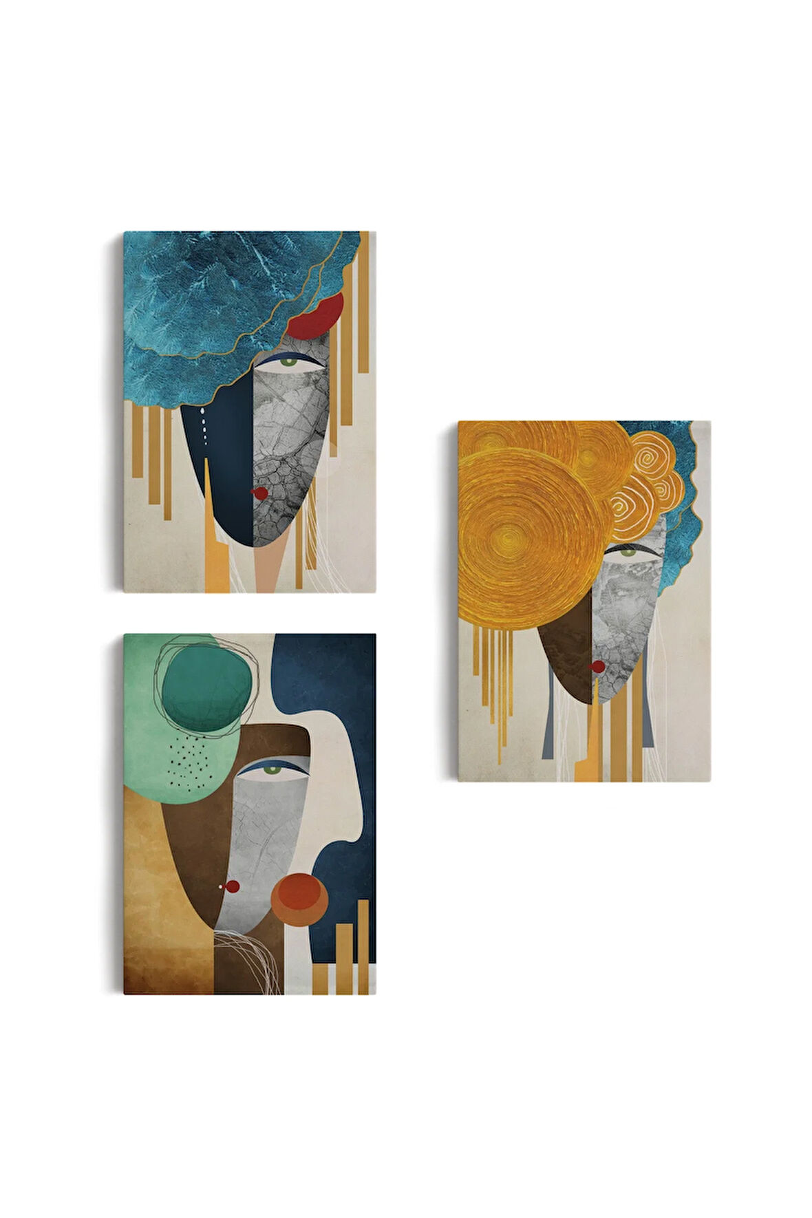 Modern Soyut Yüz Portleri 3 Lü Kanvas Duvar Tablo Seti-an-13