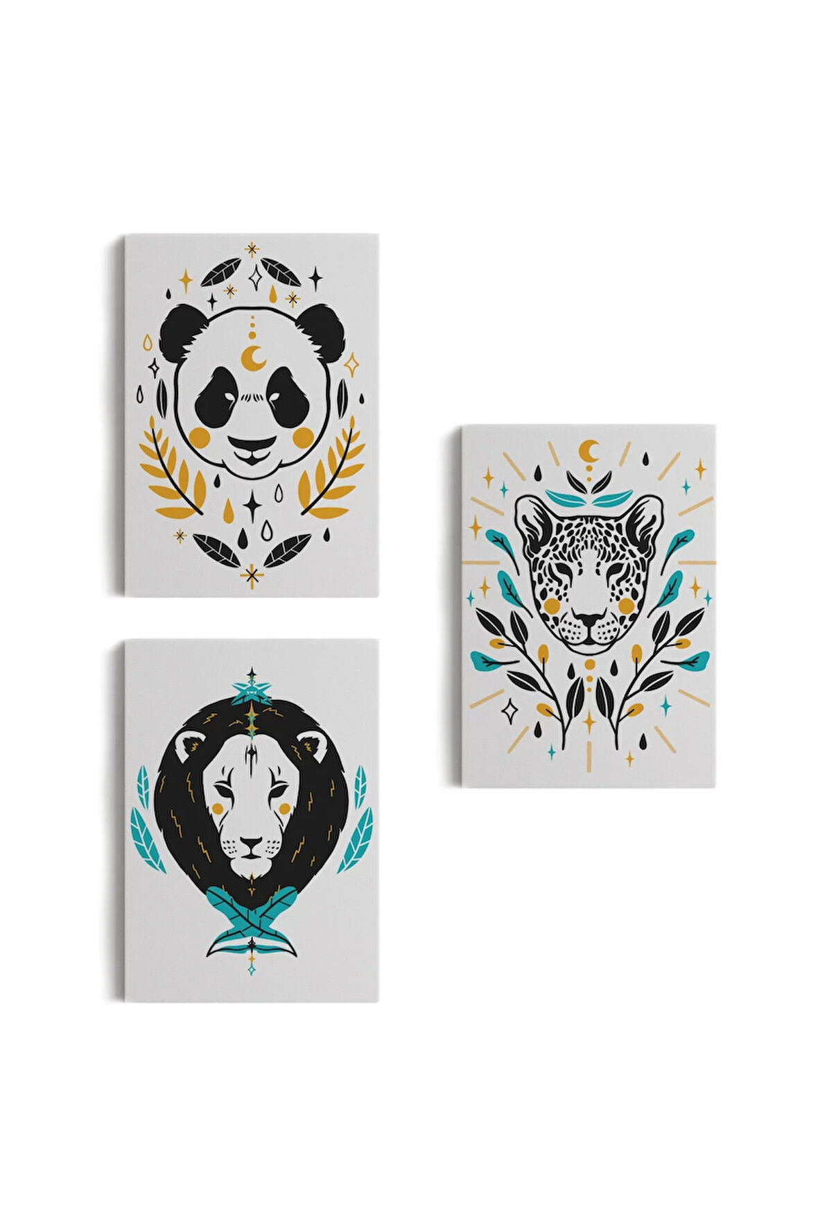 3’lü Tablo Hayvan Temalı Koleksiyon Dekoratif Şık Ve Modern Duvar Tablo Seti-au-21