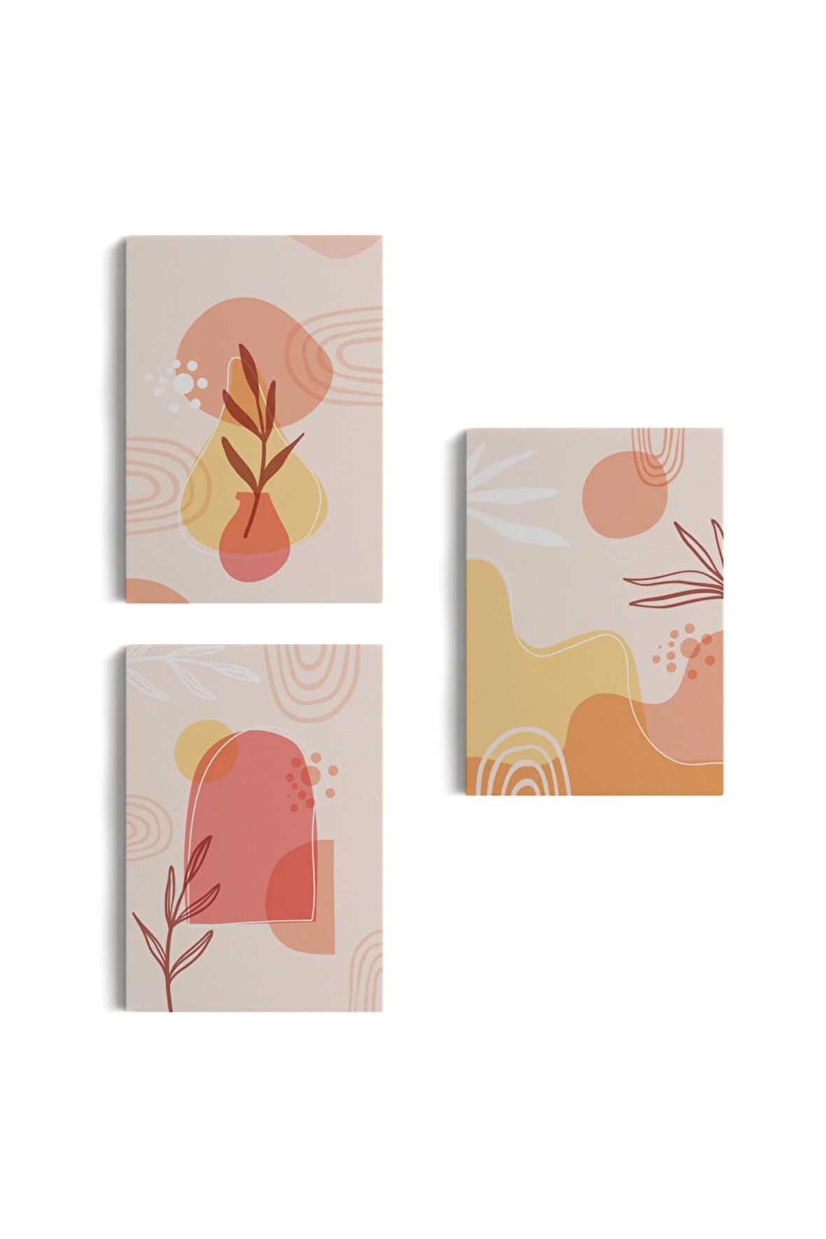 3’lü Tablo Minimal Şekiller Ve Bitkiler Dekoratif Şık Ve Modern Duvar Tablo Seti-bf-31