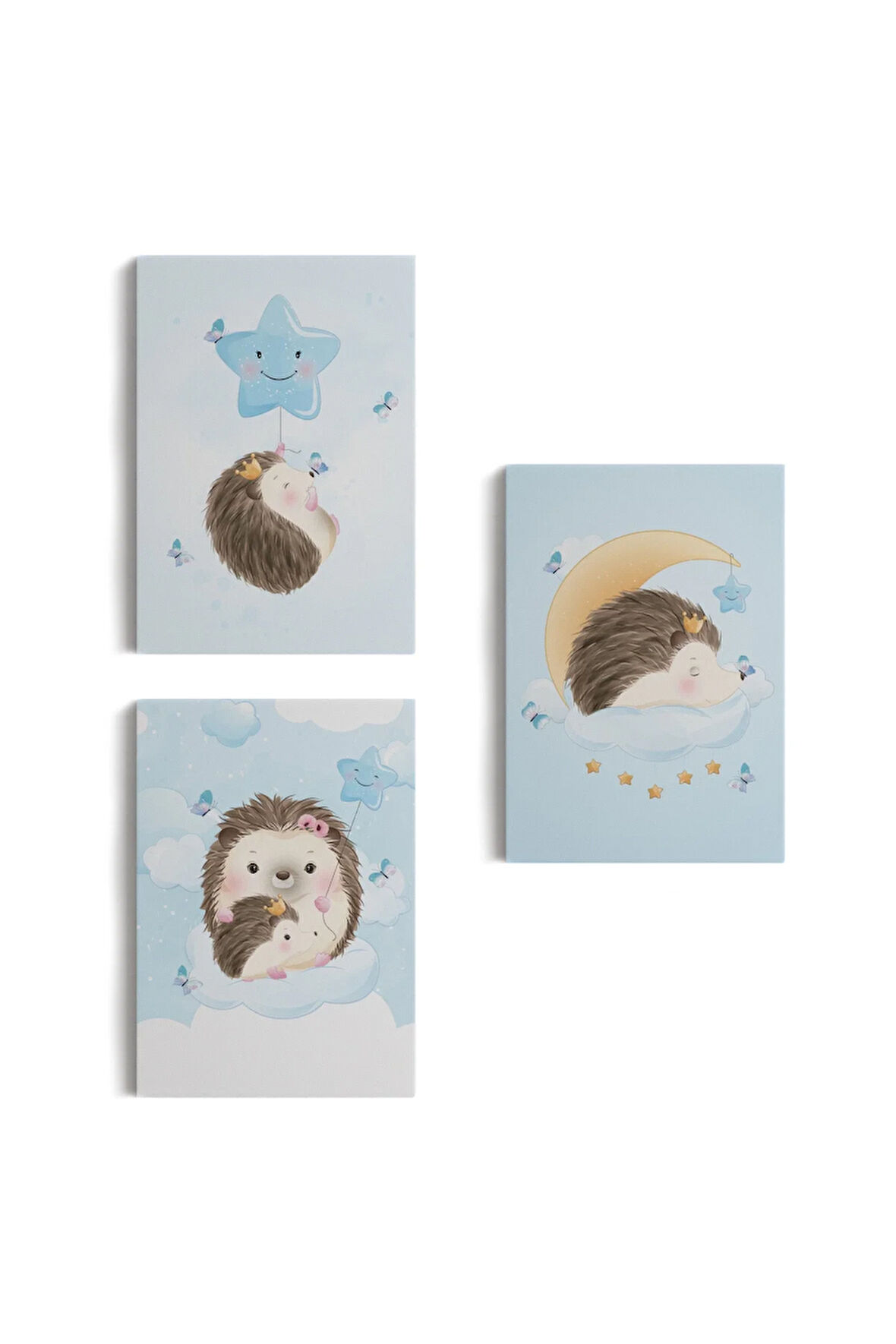 3’lü Tablo Şirin Kirpi Temalı Dekoratif Duvar Tablo Seti-bı-34