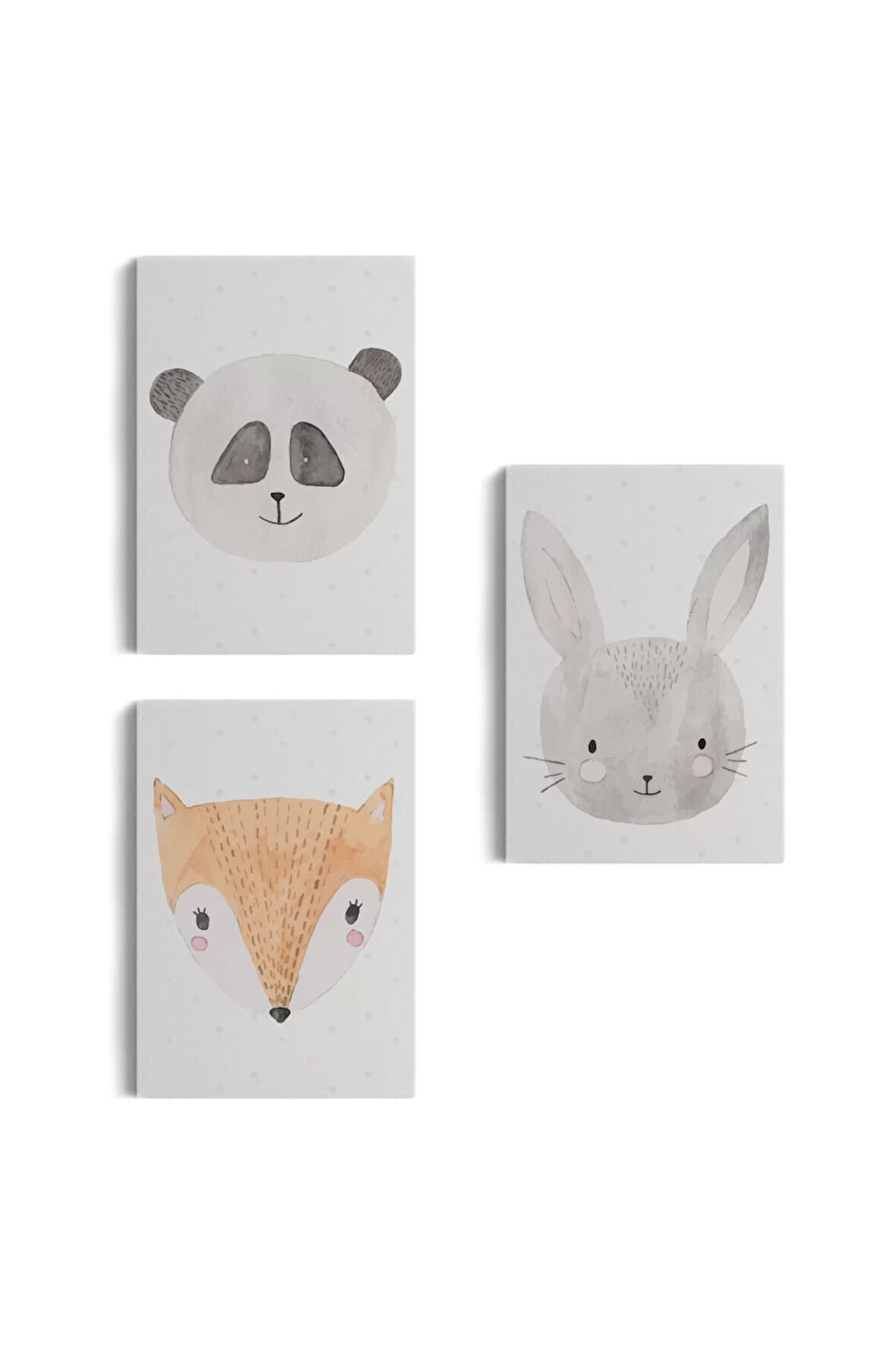 3’lü Tablo Sevimli Hayvanlar Suluboya Görünümlü Dekoratif Tablo Seti-bü-47